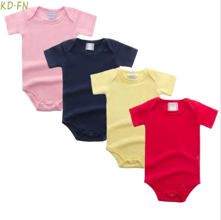 100% Katun Organik Baju Monyet Bayi Perempuan Musim Panas Lengan Pendek Warna Pink