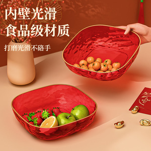 Plateau à fruits carré rouge avec bord doré, matériau de qualité alimentaire pour le Nouvel An chinois - Product Image 1