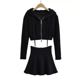 Custom Preppy Style Women Knit Sweater Set Long Sleeve V Neck Zipper <strong>Lady</strong> <strong>Hooded</strong> Sweatshirt Two-piece Sets Knit <strong>Cardigan</strong> - Product Image 2