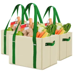 Custom Collapsible Tote Bag Grocery Reusable 50lb Shopping Box Bags Laminated Pe Boards Tongue and Groove