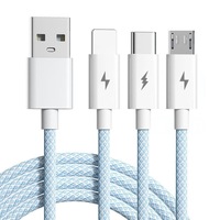 Kabel Pengisian Daya Super Cepat 3-in-1 66W Adaptor Satu-ke-Tiga Bahan Anyaman Kompatibel untuk Android untuk Ponsel Tipe-C
