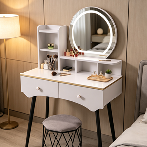 Modern Makeup Vanity <b>With</b> Lighted Mirror Storage <b>Drawers</b> Bedroom <b>Dressing</b> <b>Table</b> <b>With</b> Stool - Product Image 5