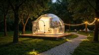 Dôme transparent personnalisé en polycarbonate pour glamping extérieur, chambre à ciel étoilé, villa préfabriquée étanche pour complexe hôtelier, camping et hôtel
