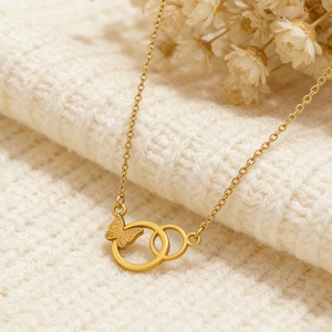 Collar Hipoalergénico de Acero Inoxidable con Colgante de Mariposa de Doble Círculo Entrelazado, Chapado en Oro, Joyerí<span class=keywords><strong>a</strong></span> Diaria Impermeable - Product Image 3
