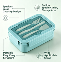 Boîte à lunch 1100 ml à 3 compartiments, compatible micro-ondes, anti-fuite, avec couverts, pour enfants, étudiants, bureau, pique-nique