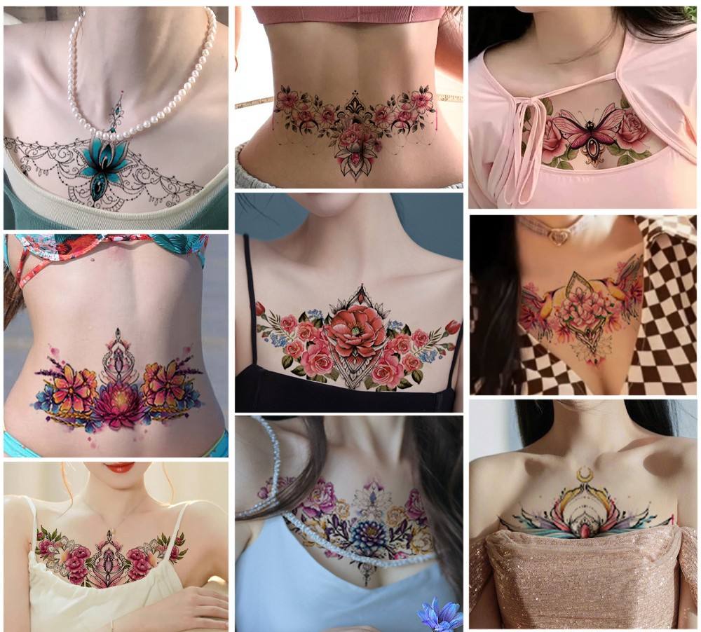 Custom Temporary Tattoo Stickers for Women Butterfly Flower Designs Cover  Scar Arm Chest Body Art, image size:1000x902