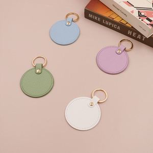 Creative Pu Leather Round Key Fob <b>Keyring</b> Holder Colorful Keychain for Purse Backpacks Car Keys - Product Image 3