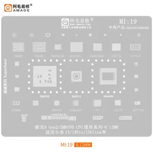 Pochoir AMAOE MI BGA pour <span class=keywords><strong>Xiaomi</strong></span> Redmi Poco Series 1/19 pièces chauffage direct trous carrés CPU IC puce équipements de téléphone portable - Product Image 6