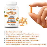 Complément alimentaire OEM pour améliorer l'humeur et soulager le stress avec extrait de safran, ashwagandha, rhodiola rosea, curcuma, curcumine, poivre noir