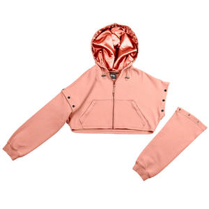 Custom Satin Hoodie Activity Cuff Hood Stringless Zipper Sweat Suit Beanies Oversized Satin Hoodies Women - Product Image 1