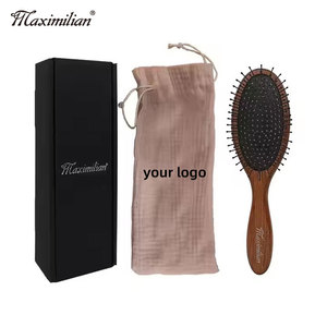 Custom logo Wooden Hair <strong>Brush</strong> With Wide Tooth Nylon Mix Boar Bristle Hair <strong>Detangling</strong> Comb Scalp Massager <strong>Brush</strong> - Product Image 1