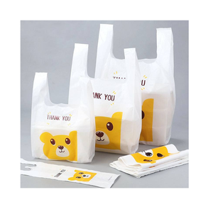 Sacs de courses en HDPE recyclé pour supermarchés, épiceries et expositions - Sacs cadeaux personnalisés avec poignées gilet et message de remerciement - Product Image 1