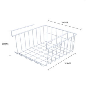 Cesta de almacenamiento colgante de malla de hierro blanca para debajo del estante, organizador sin taladro para puertas de armarios y guardarropas, y almacenamiento bajo gabinetes - Product Image 5