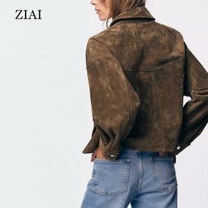 Autunno nuovi arrivi <span class=keywords><strong>Trench</strong></span> giacca pilota in vera <span class=keywords><strong>pelle</strong></span> con zip da <span class=keywords><strong>donna</strong></span> - Product Image 3