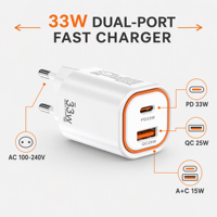 Chargeur mural 33W avec logo gravé au laser, ports A+C, sortie USB type C, matériau ignifuge PC, haute qualité, prise US/EU