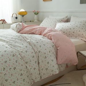 Cổ Điển Chic Hoa Duvet Cover Set Rắn Màu Hồng Trắng Mô Hình Hoa Chi Nhánh Hiện Đại Thẩm Mỹ Giường Đôi <span class=keywords><strong>Comforter</strong></span> 6 Mảnh Thiết Lập - Product Image 3