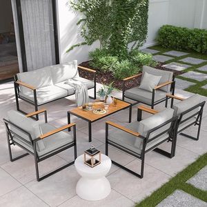 Ensemble de canapés de patio en forme de L, de luxe, écologique, durable, en aluminium, de style postmoderne, résistant aux intempéries - Product Image 5