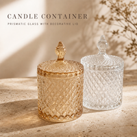 Pot à bougie en verre prismatique avec couvercle en verre décoratif, 140 ml, 300 ml, 550 ml, logo personnalisé