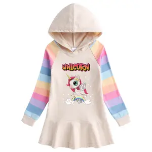 Wholesale baby dress hoodie-Unicorn Animals Girls Dresses Hoodies Flamingo Long Sleeve Baby Clothes Cotton Princess Kids Hoody For Girl