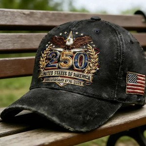 Cappello da Baseball da Uomo a 6 Pannelli in Cotone Lavato 100% con Stampa Commemorativa Aquila 250° Anniversario 1776-2026 - Edizione Transfrontaliera - Product Image 4