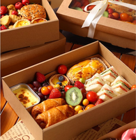 Plateau de service jetable en carton ondulé Kraft, boîte à pâtisserie avec couvercle à fenêtre, boîte à charcuterie pour la restauration et les plats à emporter