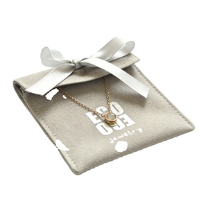 Pochette cadeau de luxe en velours suédé avec rabat, pour collier, bracelet, boucles d'oreilles, avec ruban - Product Image 1