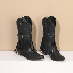 Para Busy Girl XY4850, bota de vaquero occidental para <span class=keywords><strong>mujer</strong></span>, talla 43, hebilla tachonada <span class=keywords><strong>con</strong></span> <span class=keywords><strong>flecos</strong></span>, hasta la rodilla, Cool Girl, fiesta al aire libre, país, otoño - Product Image 6