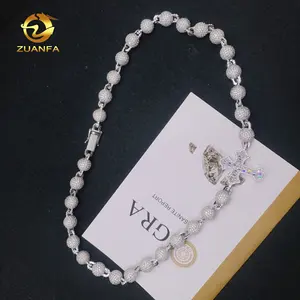 Collana a catena di perline personalizzate con design incrociato ghiacciato di lusso baguette vvs diamond moissanite con catena di gioielli hip hop