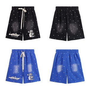 Conjunto de camiseta de manga corta y pantalones cortos de algodón lavado con estampado de letras y lunares de la marca de moda transfronteriza Hell Star para hombre, estilo casual urbano. - Product Image 5