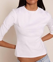 Kaos Wanita Desain Grafis Grosir Kustom, Lengan Tiga Perempat, Crop Top Slim Fit, Polos