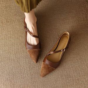 Nouvelles chaussures plates pour femmes et dames, style simple et élégant, en cuir de veau pleine fleur, à bout pointu, type Mary Jane - Product Image 2