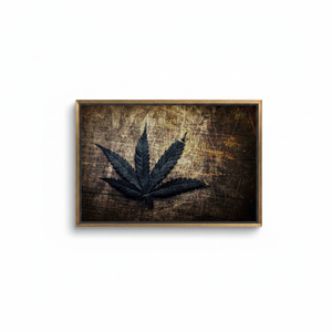 Vintage Grunge Cannabis Leaf Printed Canvas Artwork, Elegant Wall Decor,GOLD <b>FRAMED</b> CANVAS - Product Image 2