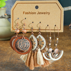 Fashion Dangle Earrings Wood Antique <b>Bronze</b> Plated Bohemia Tassel Women's Party Jewelry - Product Image 4