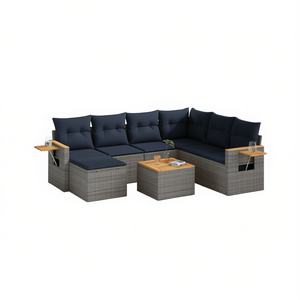 Ensemble de canapés de patio en polyrotin gris avec coussins, mobilier de jardin extérieur, design contemporain - Product Image 1