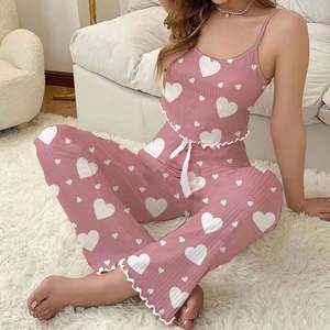 <b>Women</b> <b>Pajamas</b> Plus Size <b>Pajamas</b> Set 2 Piece Short Vest + Trouser White Breathable Soft Casual love Print Home Wear - Product Image 2