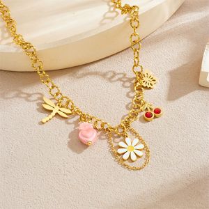 Fashion Pendant Necklace Zinc Alloy Daisy Cherry Design Party Jewelry Gold Chain Charm Necklace N3750 - Product Image 2