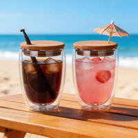 Gobelet en verre borosilicate à double paroi avec logo personnalisé, résistant à la chaleur et au froid, gobelet à café latte isolé à double paroi avec couvercle