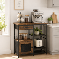 Meuble de bar à café en bois et fer GELIN, buffet multifonctionnel de style farmhouse avec tiroirs et plateau en bois pour cuisine/salon