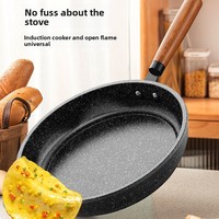 Wajan Penggorengan Anti Lengket Maifan Stone dari Besi Cor dengan Tutup Kaca, Wajan Dasar Datar Minimalis Modern untuk Kompor Gas & Induksi