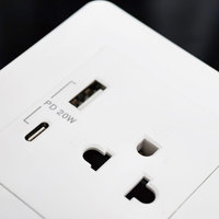 MGA Multifunktionale 16A Euro & Amerikanische Hotel 86mm Wandsteckdose Universelle Steckdose mit Typ A+C PD 20W USB Schnellladung
