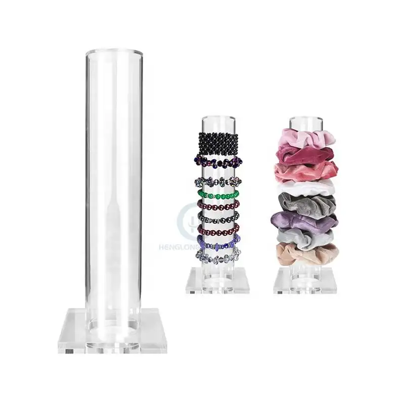 नवीनतम पारदर्शी प्लास्टिक हेडबैंड Scrunchies प्रदर्शन टावर स्पष्ट एक्रिलिक Scrunchie धारक कंटेनर दुकान