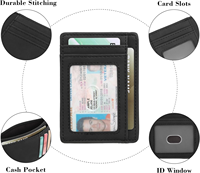 Dompet Kulit Minimalis Tipis OEM untuk Pria Wanita, Penahan Kartu Kredit di Saku Depan, Casing Kompak Tipis dengan Jendela ID dan Klip