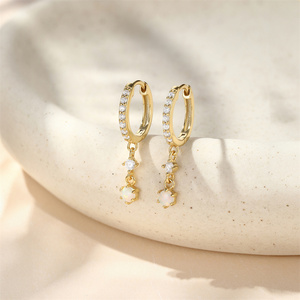 Pendientes de Aro con Borlas de Plata de Ley 925 Chapados en Oro de 18K con Colgante de Ópalo y Circonitas Completas, Joyería de Aro Colgante para Mujer - Product Image 3