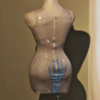Robe de soirée mi-mollet en cristal faite à la main Nfs785 pour femme, argent naturel, scintillante, tenue de fête, motif à pois, décorée de plumes