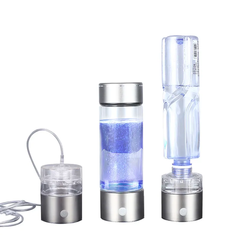 Botol Air ionizer kaca hidrogen portabel, generator botol air hidrogen kaca baja tahan karat isi ulang daya USB, botol Air ionizer kaya hidrogen portabel grosir