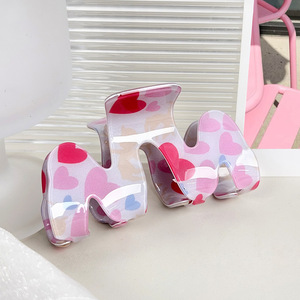 Pinces à cheveux tendance pour femmes, nouveau design, grandes pinces requin en acrylique imprimé rose et cœur de 8 cm, accessoire doux pour filles - Product Image 6