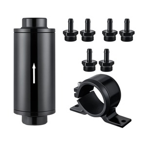 Haofa Fuel Filter With Mounting Bracket For Racing Car Fuel <b>Pump</b> Upgrade Glossy <b>Black</b> - Product Image 1