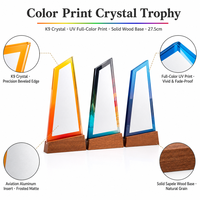 Trofeo de Cristal Personalizado con Base de Madera Sólida, Grabado Láser, Impresión HD, Premio Anual para Empleados Campeones, Venta al Por Mayor