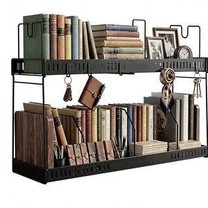 Industrial <b>Metal</b> Tiered <b>Bookcase</b> 2-Shelf Freestanding Backless Home Office Storage Shelf - Product Image 3