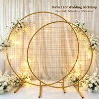 Arche de mariage en métal multi-tailles, structure circulaire en maille, support de toile de fond blanc et or pour la décoration de la réception de mariage